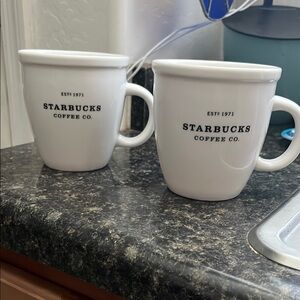 Starbucks White Ceramic Mugs with Tapered Design - 2001
